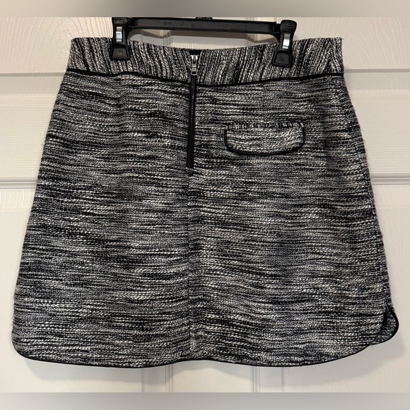 Armani Exchange A|X Tweed Mini Skirt Faux Leather Trim Black White Size 2 - Picture 7 of 11
